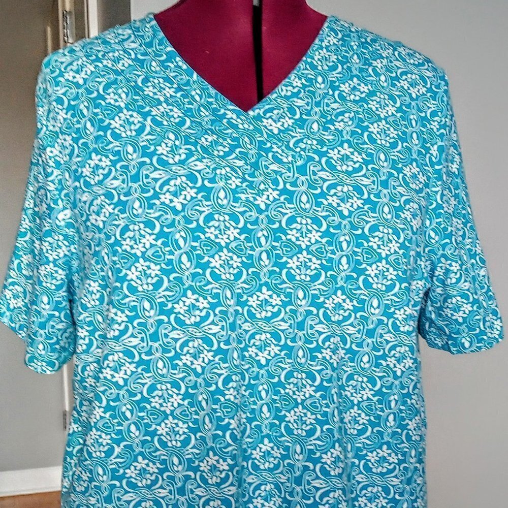 Liz & Me Turquoise Cotton Ribbed V-Neck SS Tee